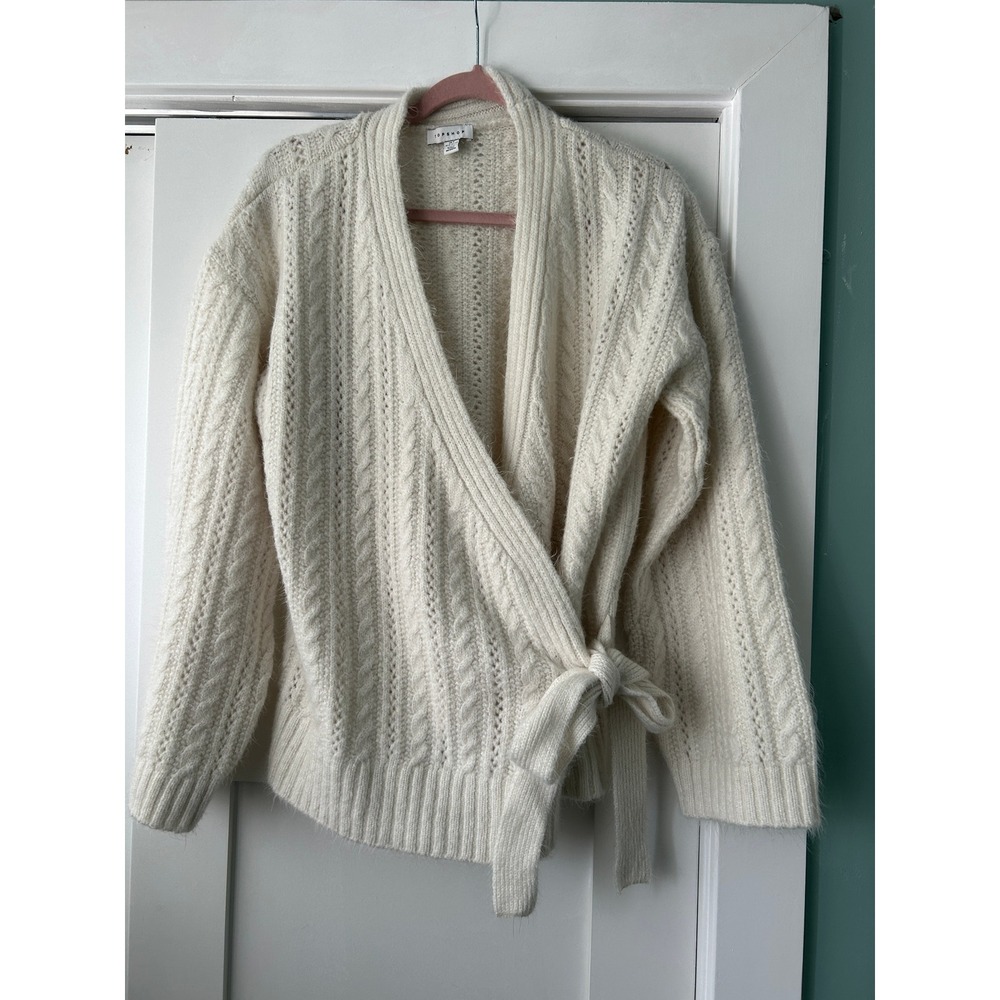 Topshop Cardigan Cable Knit Wrap Tie Waist Cream White Size S - Picture 2 of 6